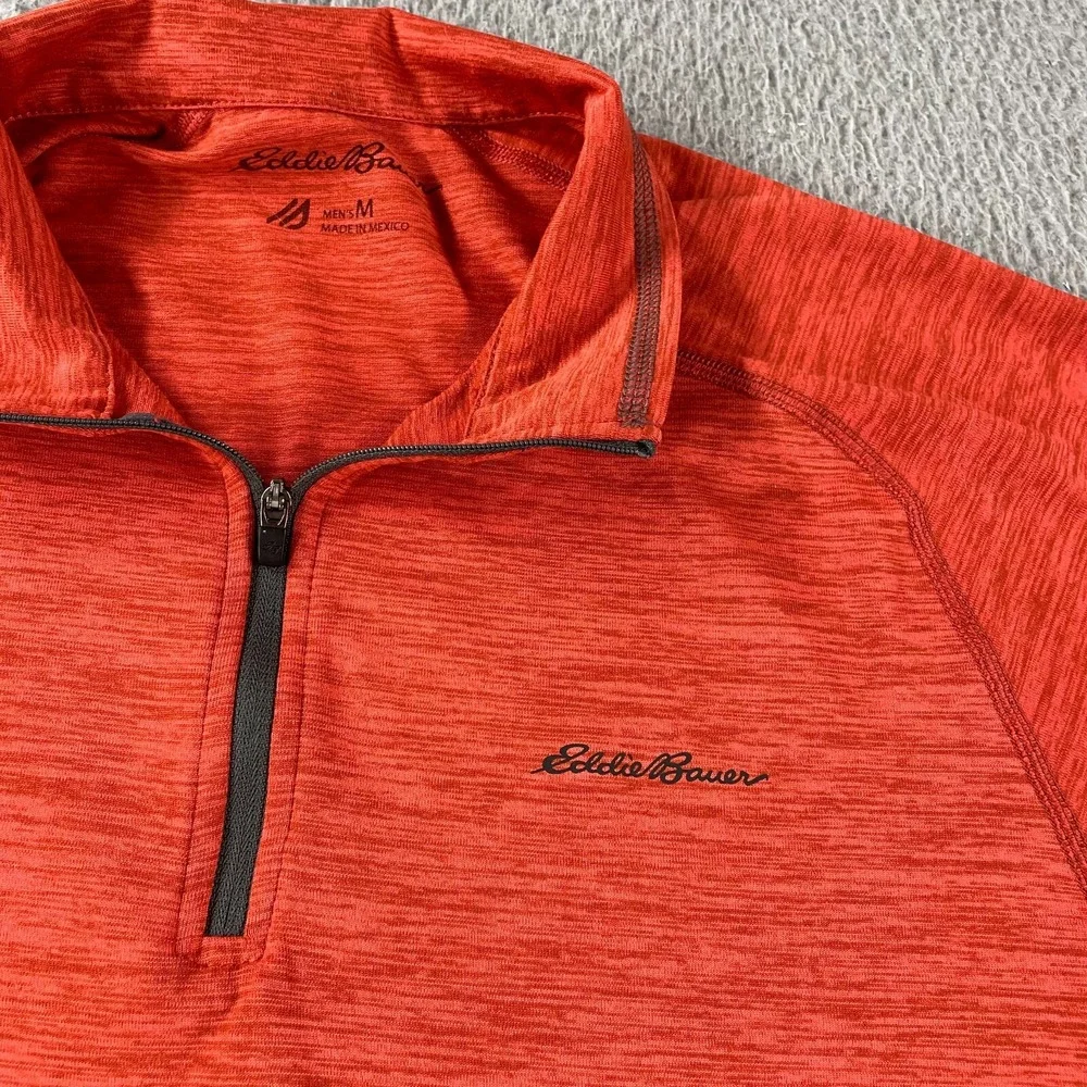 Eddie Bauer‎ Men's 1/4 Zip Pullover Sweatshirt Polyester Orange Medium FreeDry